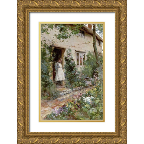 The Cottage Garden Gold Ornate Wood Framed Art Print with Double Matting by Glendening, Alfred Augustus