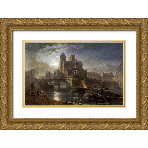 Notre Dame, Paris Gold Ornate Wood Framed Art Print with Double Matting by Goodall, Edward Angelo