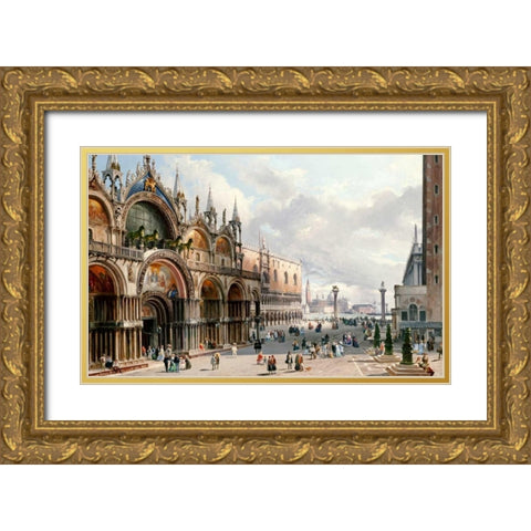 St. Marks and The Doges Palace, Venice Gold Ornate Wood Framed Art Print with Double Matting by Grubacs, Carlo