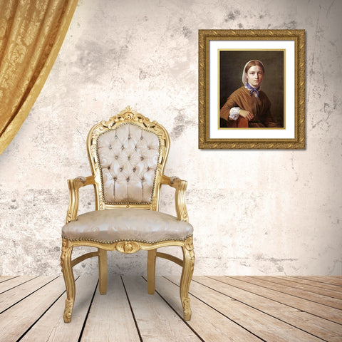 Portrait of Museumistiane Kobke Gold Ornate Wood Framed Art Print with Double Matting by Hansen, Constantin