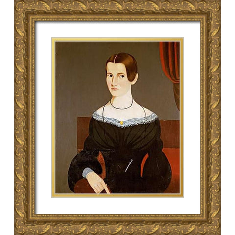 Portrait of a Young Woman, Circa 1845 Gold Ornate Wood Framed Art Print with Double Matting by Hartwell, George