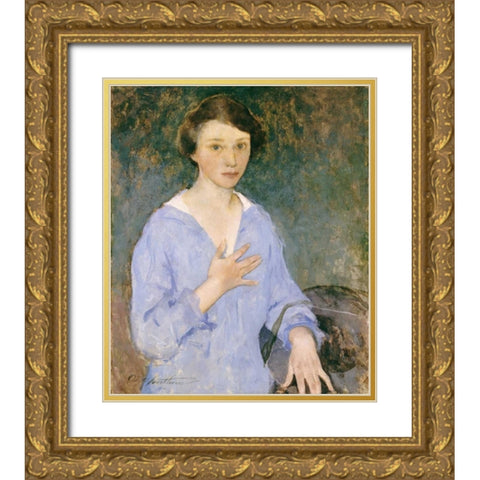 Nina Gold Ornate Wood Framed Art Print with Double Matting by Hawthorne, Charles Webster