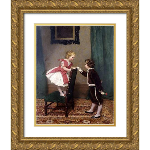 Miss Lilys First Flirtation Gold Ornate Wood Framed Art Print with Double Matting by Hayllar, James