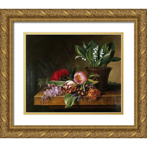 Lily of The Valley Gold Ornate Wood Framed Art Print with Double Matting by Hellesen, Hanne