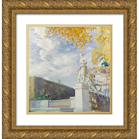 A Statue of Venus In The Garden of Versailles Gold Ornate Wood Framed Art Print with Double Matting by Helleu, Paul Cesar