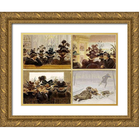 The Artists Commentary on Womens Hats Gold Ornate Wood Framed Art Print with Double Matting by Henry, Edward Lamson