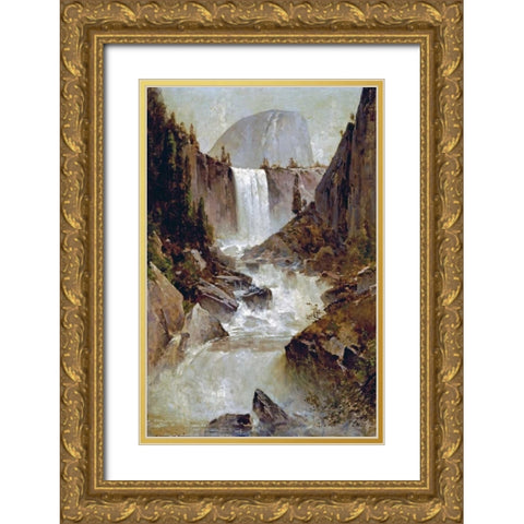 Vernal Falls, Yosemite Gold Ornate Wood Framed Art Print with Double Matting by Hill, Thomas