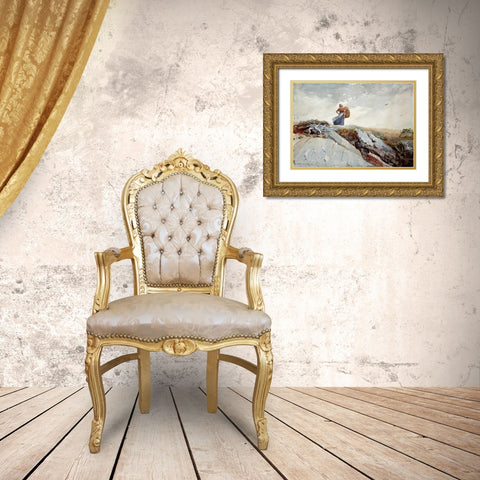 Down The Cliff Gold Ornate Wood Framed Art Print with Double Matting by Homer, Winslow