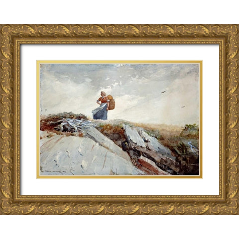 Down The Cliff Gold Ornate Wood Framed Art Print with Double Matting by Homer, Winslow