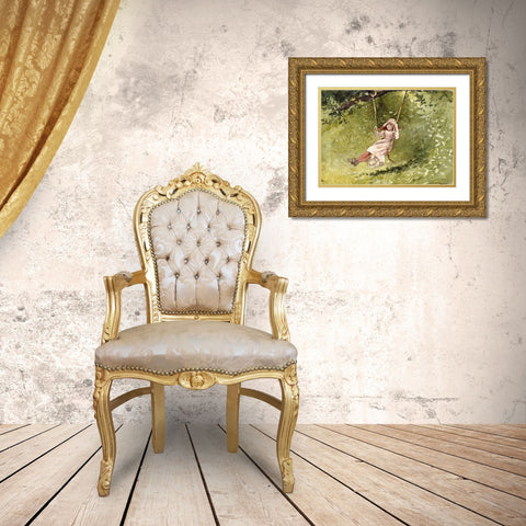 Girl on a Swing Gold Ornate Wood Framed Art Print with Double Matting by Homer, Winslow