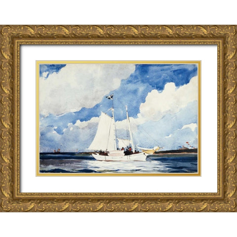 Fishing Schooner, Nassau Gold Ornate Wood Framed Art Print with Double Matting by Homer, Winslow