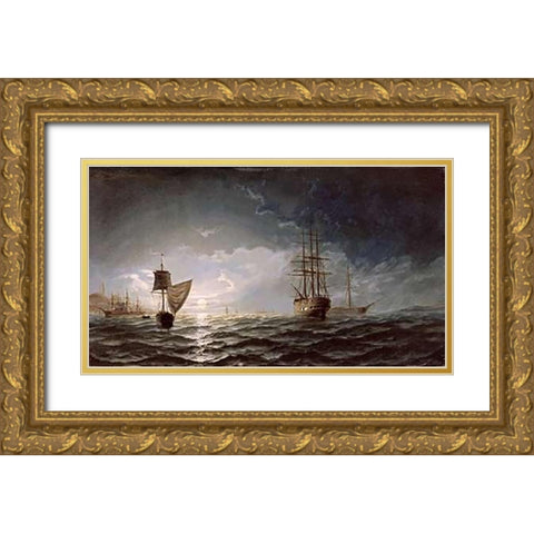 Moonlight Over Constantinople Gold Ornate Wood Framed Art Print with Double Matting by Hoyer, Edward