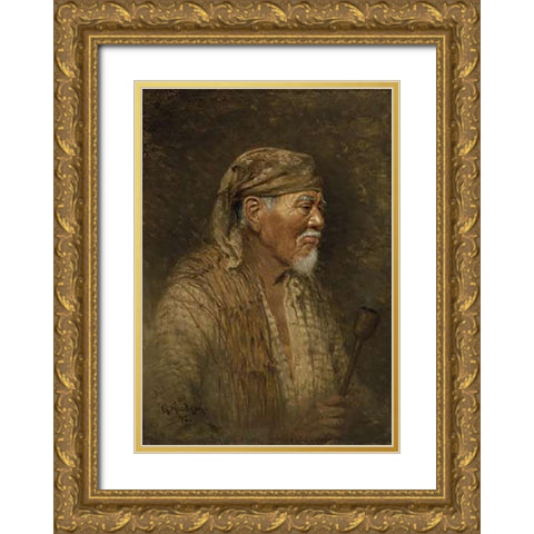 Portrait of a Pomo Chief Gold Ornate Wood Framed Art Print with Double Matting by Hudson, Grace Carpenter
