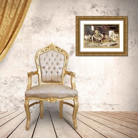 Game of Draughts Gold Ornate Wood Framed Art Print with Double Matting by Hunt, Charles