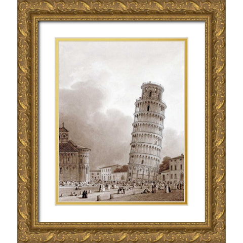 The Leaning Tower Gold Ornate Wood Framed Art Print with Double Matting by Isabey, Jean Baptiste