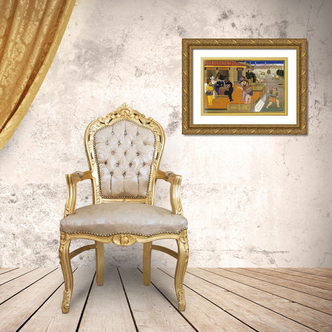 Illustration To The Mahabharata Gold Ornate Wood Framed Art Print with Double Matting by Jaipur