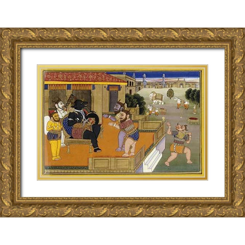 Illustration To The Mahabharata Gold Ornate Wood Framed Art Print with Double Matting by Jaipur