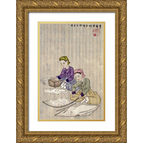 Preparing Cotton For Weaving Gold Ornate Wood Framed Art Print with Double Matting by Junkeun, Kim