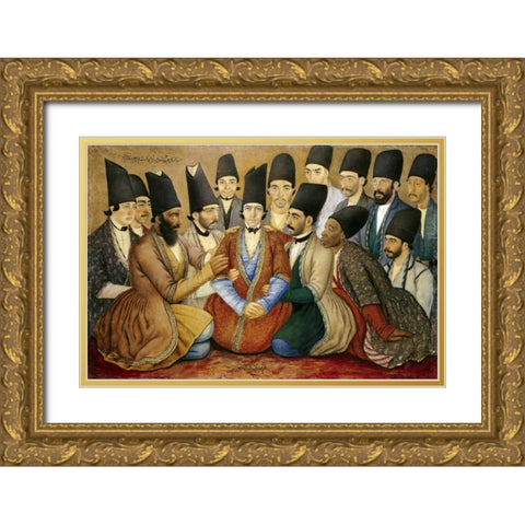 A Young Qajar Prince and His Entourage Gold Ornate Wood Framed Art Print with Double Matting by Kashani, Abul Hasan Ghaffari
