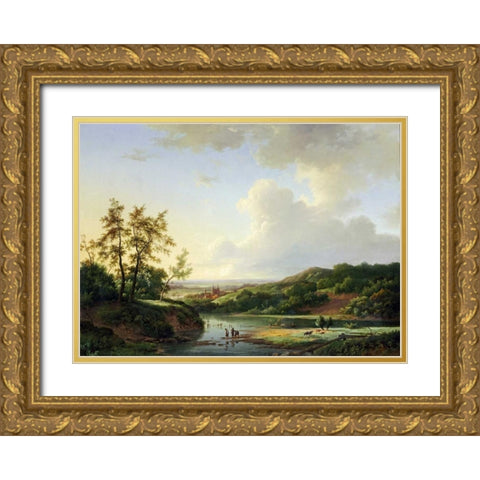 An Extensive Landscape Gold Ornate Wood Framed Art Print with Double Matting by Koekkoek, Marinus Adrainus