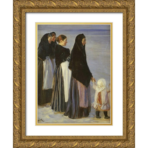 The Departure of The Fishing Fleet Gold Ornate Wood Framed Art Print with Double Matting by Kroyer, Peter Severin