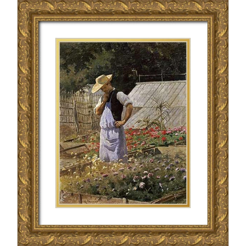 A Small Problem In The Corner of The Rosary Gold Ornate Wood Framed Art Print with Double Matting by Laissement, Henri Adolphe