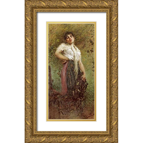 An Italian Fisherwoman Gold Ornate Wood Framed Art Print with Double Matting by Lancerotto, Egisto