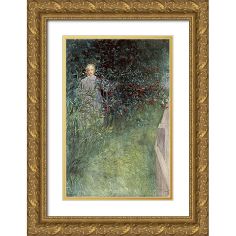 In The Hawthorn Hedge Gold Ornate Wood Framed Art Print with Double Matting by Larsson, Carl