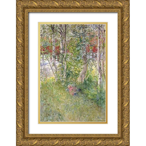 A Nap Outdoors Gold Ornate Wood Framed Art Print with Double Matting by Larsson, Carl