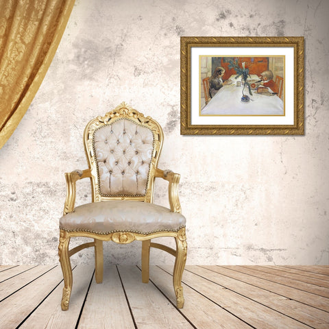 The Evening Meal Gold Ornate Wood Framed Art Print with Double Matting by Larsson, Carl