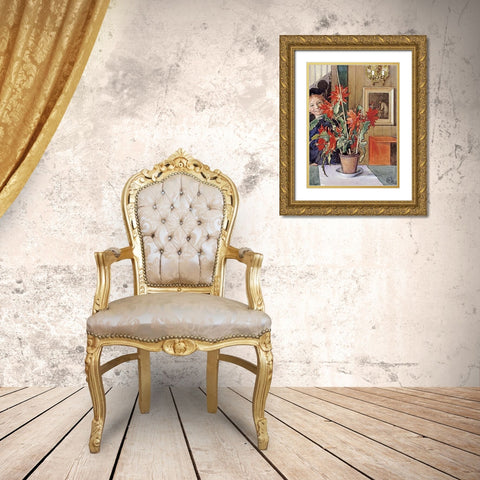 Britas Cactus Gold Ornate Wood Framed Art Print with Double Matting by Larsson, Carl