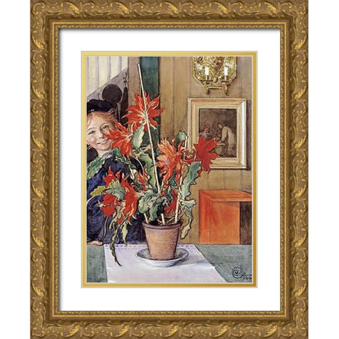 Britas Cactus Gold Ornate Wood Framed Art Print with Double Matting by Larsson, Carl