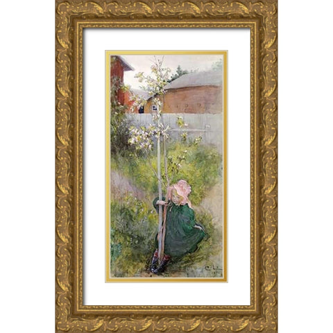 Appleblossom Gold Ornate Wood Framed Art Print with Double Matting by Larsson, Carl