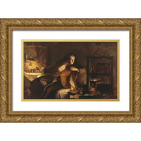 James Watt With The Newcomen Engine Gold Ornate Wood Framed Art Print with Double Matting by Lauder, James Eckford