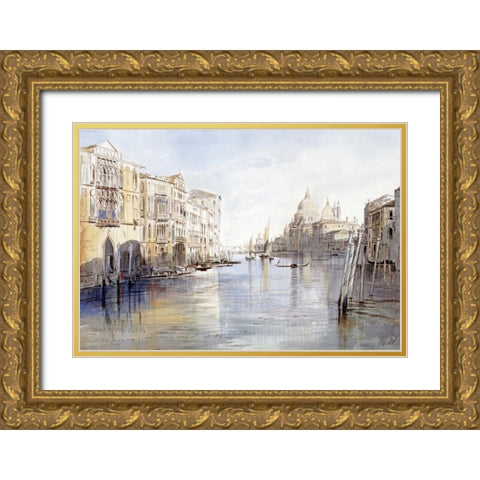 The Grand Canal, With Santa Maria Della Salute, Venice, Italy Gold Ornate Wood Framed Art Print with Double Matting by Lear, Edward