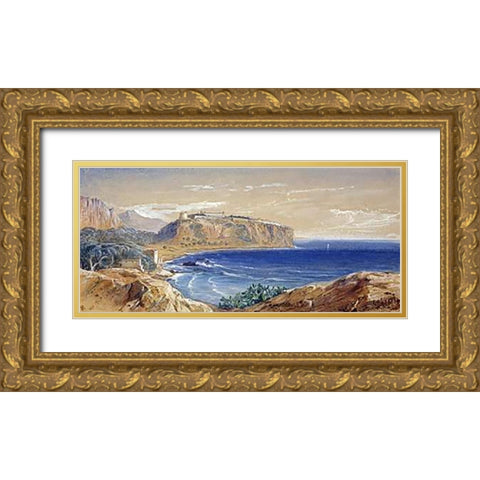Monaco From Cap Dail Gold Ornate Wood Framed Art Print with Double Matting by Lear, Edward
