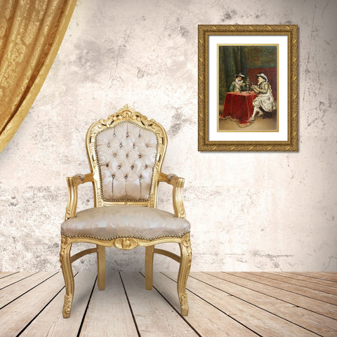 The TMapsp Card Gold Ornate Wood Framed Art Print with Double Matting by Lesrel, Adolphe Alexander