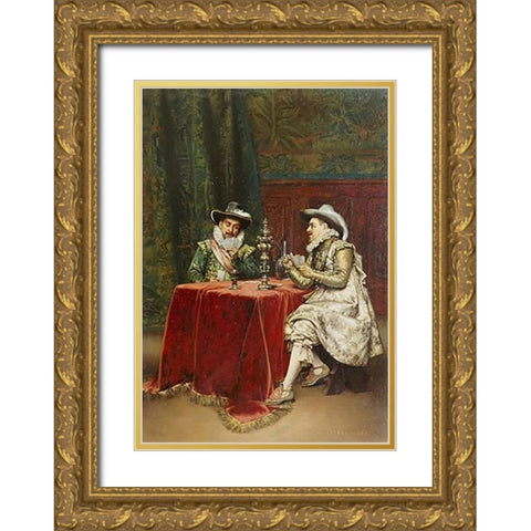 The TMapsp Card Gold Ornate Wood Framed Art Print with Double Matting by Lesrel, Adolphe Alexander