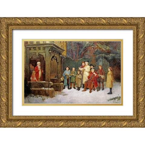 The Carol Singers Gold Ornate Wood Framed Art Print with Double Matting by Spittle, William M.