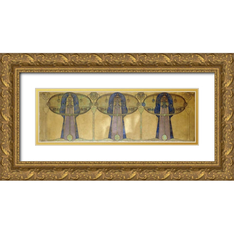 Design For a Decorative Frieze Gold Ornate Wood Framed Art Print with Double Matting by MacNair, Frances MacDonald