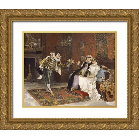 The Suitor Gold Ornate Wood Framed Art Print with Double Matting by Mariani, Cesare