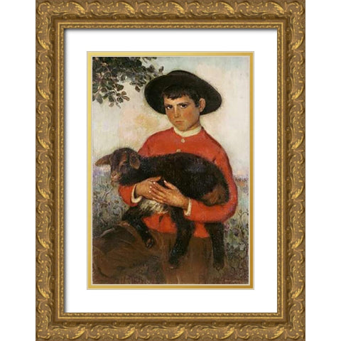 The Goatherd. El Cabrerillo Gold Ornate Wood Framed Art Print with Double Matting by Martinez, Eugenio Hermosa