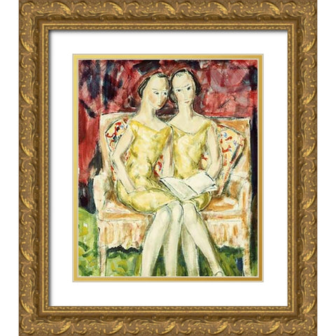 Flappers Gold Ornate Wood Framed Art Print with Double Matting by Maurer, Alfred Henry