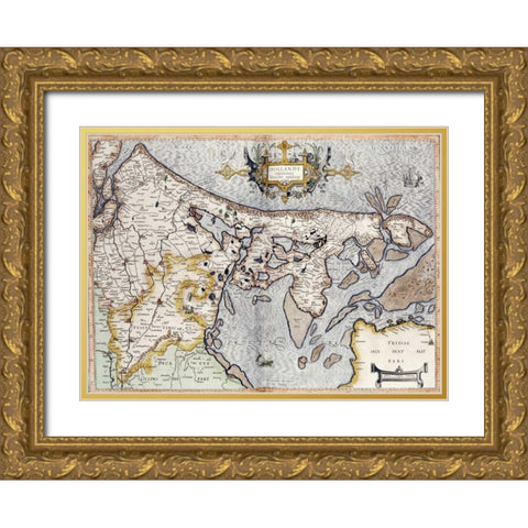 Map of Holland Gold Ornate Wood Framed Art Print with Double Matting by Mercator, Rumold