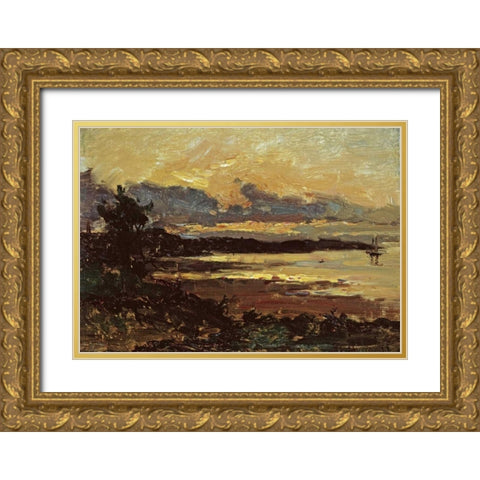 Sunset at Manchester, Massachusetts Gold Ornate Wood Framed Art Print with Double Matting by Metcalf, Willard Leory
