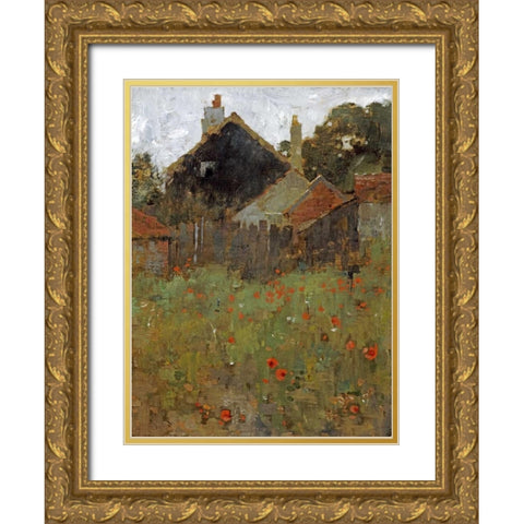 The Poppy Field Gold Ornate Wood Framed Art Print with Double Matting by Metcalf, Willard Leory