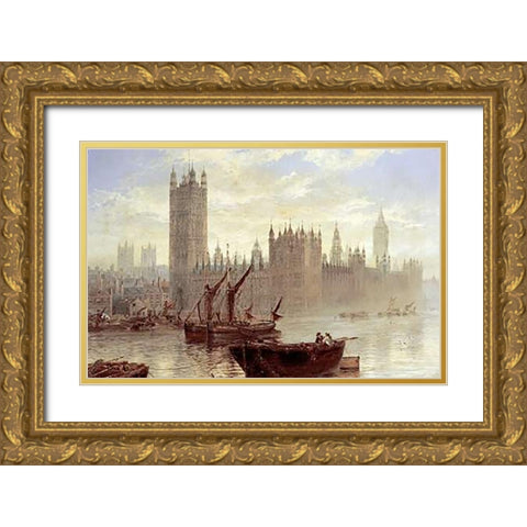 Westminster From The Thames Gold Ornate Wood Framed Art Print with Double Matting by Stanfield Moore, Claude T