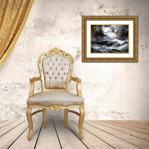 Moonlit Shipwreck at Sea Gold Ornate Wood Framed Art Print with Double Matting by Moran, Thomas