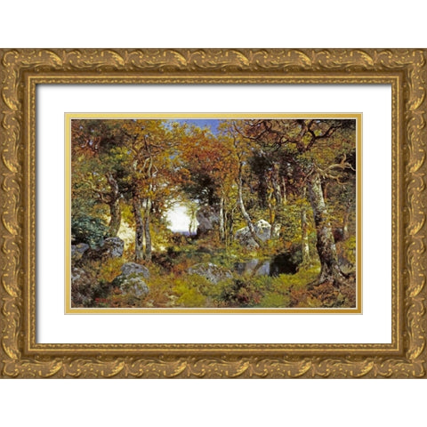 The Woodland Pool Gold Ornate Wood Framed Art Print with Double Matting by Moran, Thomas