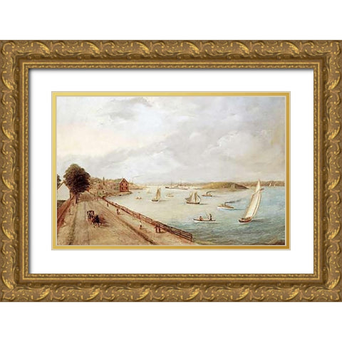 New York Harbor, 1890 Gold Ornate Wood Framed Art Print with Double Matting by Murray, Cassie